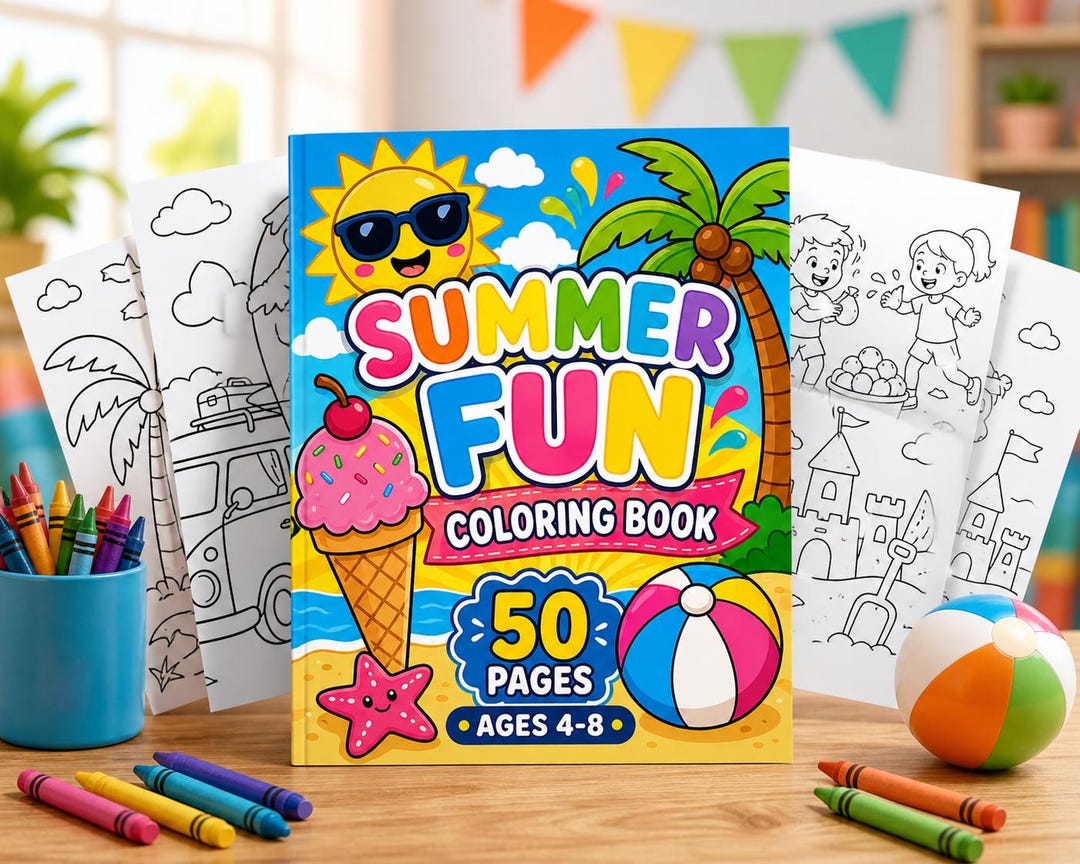 Summer Coloring Book for Kids Ages 4-8 | 50 Pages Vacation Activity ...