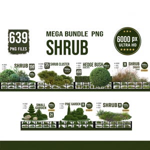 639 Shrub PNG Mega Bundle, Realistic Hedges, Topiary, Landscape Design Assets (Ultra HD)