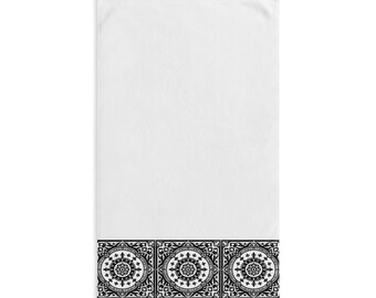 Black White Tile Hand Towel, Vintage Encaustic Bathroom Towel, Monochrome Accent Towel, Retro Bath Decor, Farmhouse Towel