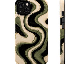 Green Cream Marble Swirl Phone Case | Magnetic Impact-Resistant Case