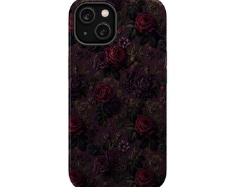Gothic Roses Phone Case - Dark Red Roses Black Plum Floral Case for iPhone 17 16 15 14 13 12 11 Pro Max, Samsung Galaxy S25 S24 S23