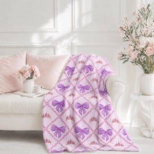 Princess Bow & Tiara Sherpa Blanket - Cozy Fantasy Throw Blanket, Soft Plush Blanket, Princess Room Decor, Gift for Girls