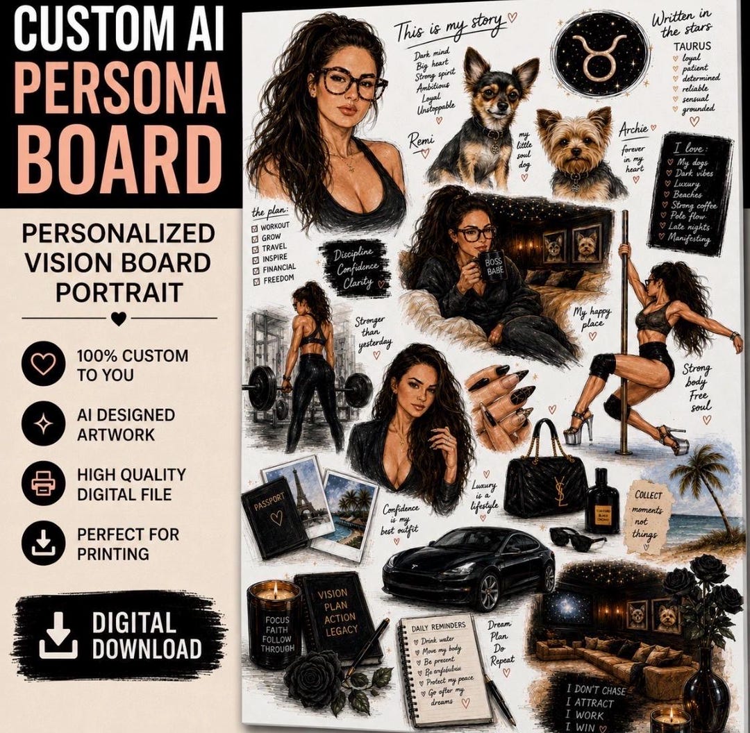 Persona Poard Custom AI Persona Board | Personalized Vision Board Portrait | Digital ...