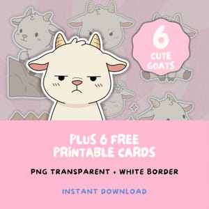 Immagini PNG di simpatiche caprette, pacchetto di adesivi con adorabili caprette, adesivi digitali Kawaii con animali per agenda, sfondo trasparente, biglietti stampabili