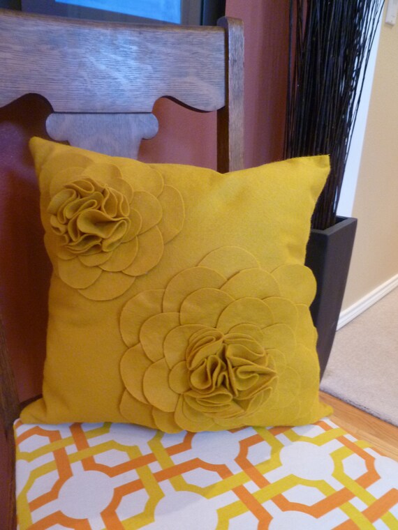 Items similar to Yellow Accent Felt flower pillow on Etsy