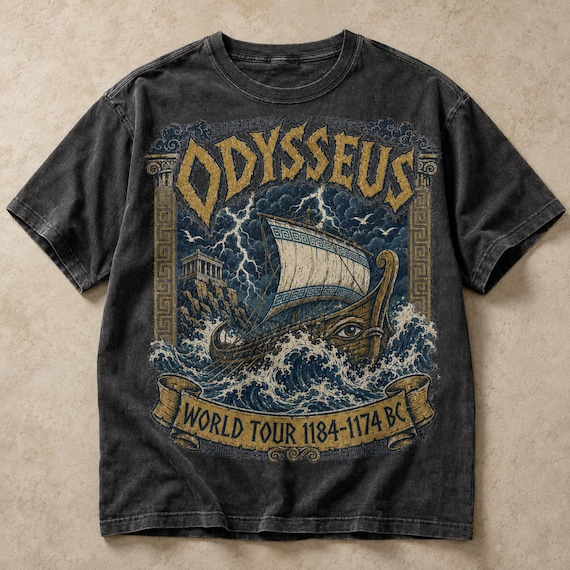 Odysseus World Tour Shirt, Epic Musical Inspired Tee, Greek Mythology Gift, Metal Band Style Top, The Odyssey Bookish Double Sided Graphic
