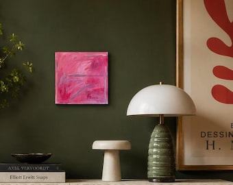 ピンク色の抽象的なアクリル画、表現力豊かなジェスチャーウォールアート（2025年）