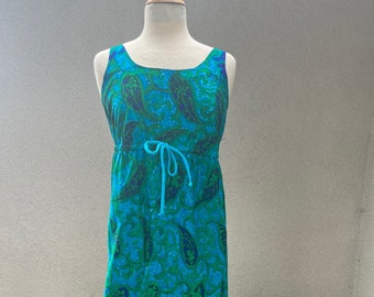 Vintage Hawaiian maxi dress blue green print Sz Small by Kamehameha