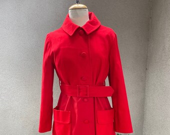 Vintage I. Magnin Red Mod Coat: Belted Pockets, Size 8 S/M