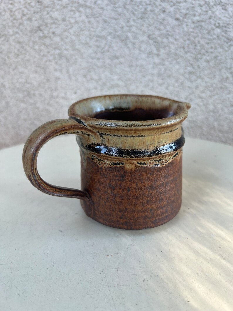 Vintage Studio Art Pottery Stoneware Creamer Small Pitcher Brown Glaze size 3.5 image 3