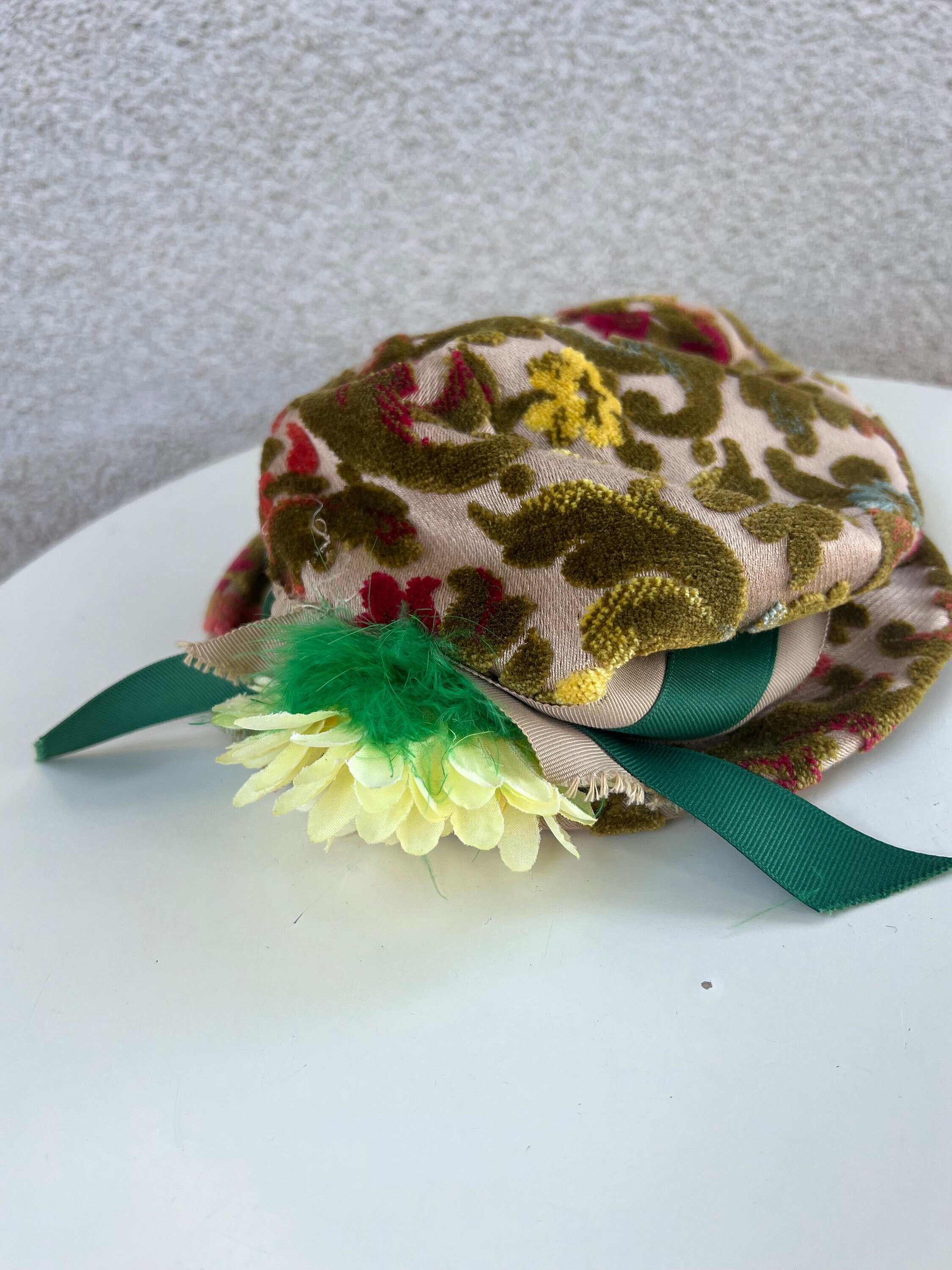 Vintage Funky Boho Bucket Hat Brocade Fabric Flower Sz 21.5  display picture 1