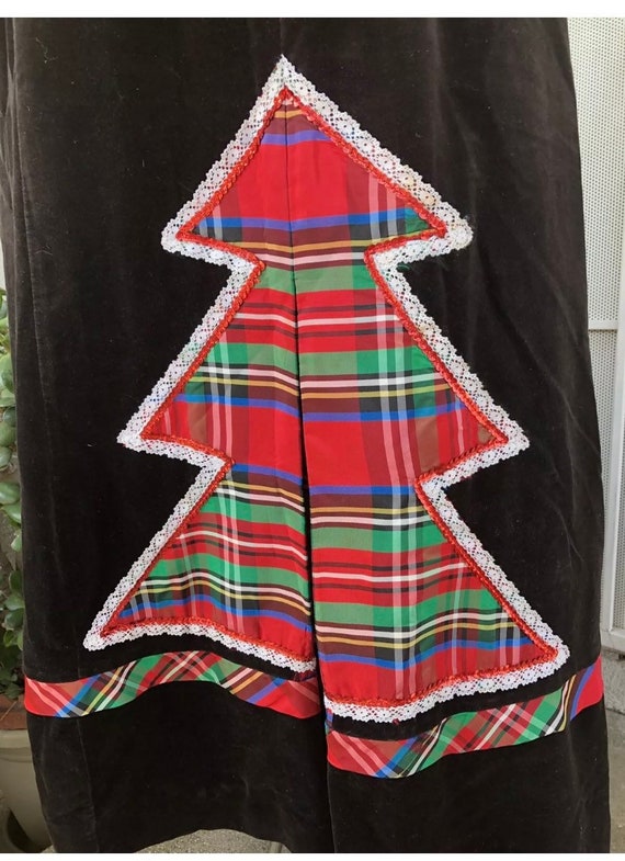 Vintage Kitsch Christmas plaid taffeta tree black… - image 6