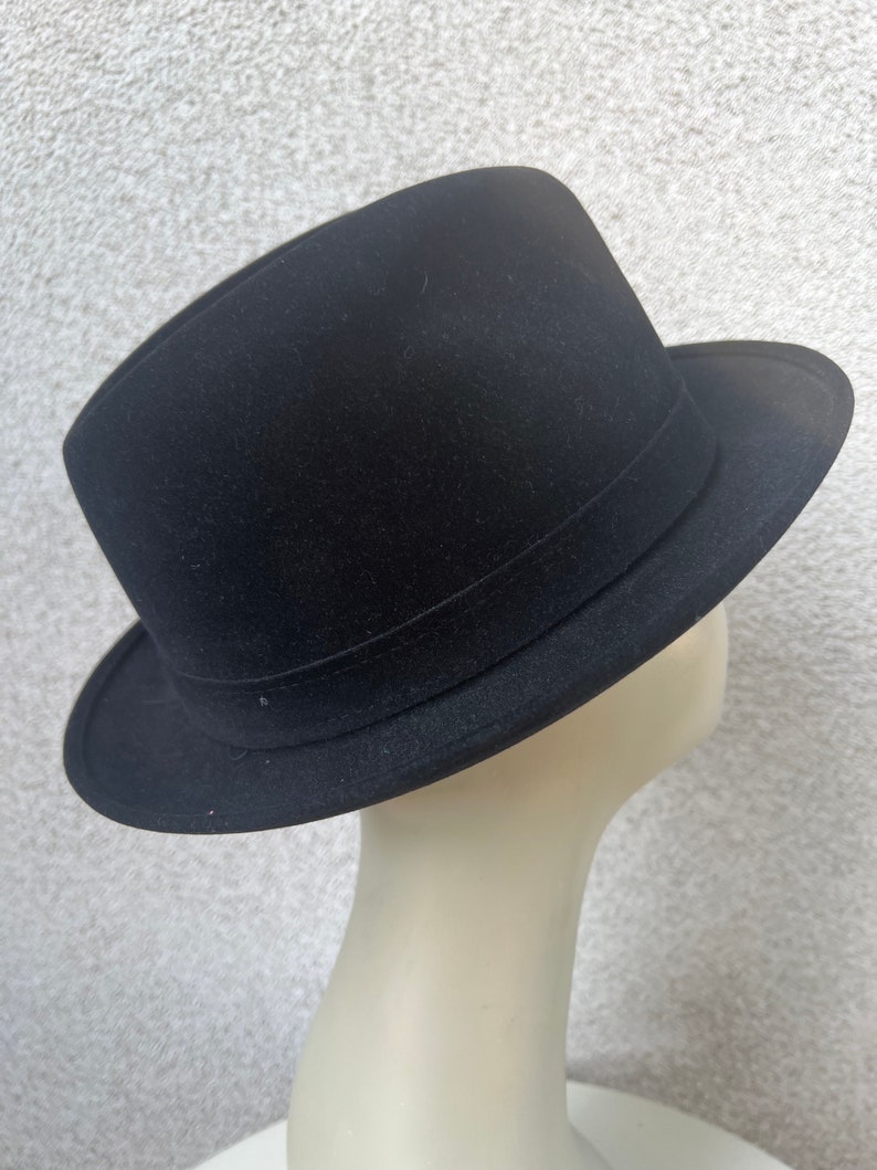 Vintage unisex classic jet black wool fedora hat by Pierre Cardin Paris size 7 3/8 image 7