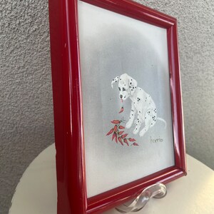 Vintage 1990s Dalmatian Dog Oil Painting Hot stuff By signed Peggy Harris Framed size 11.5 x 9.5 image 4