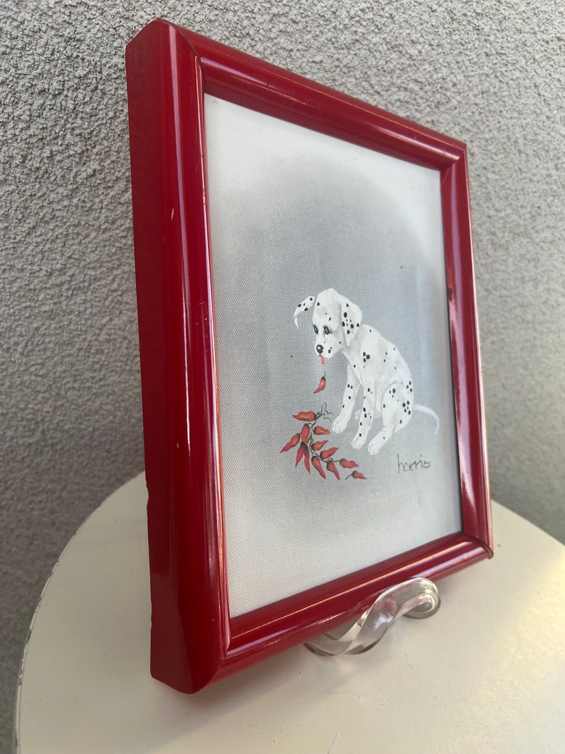 Vintage 1990s Dalmatian Dog Oil Painting Hot stuff By signed Peggy Harris Framed size 11.5 x 9.5 image 4