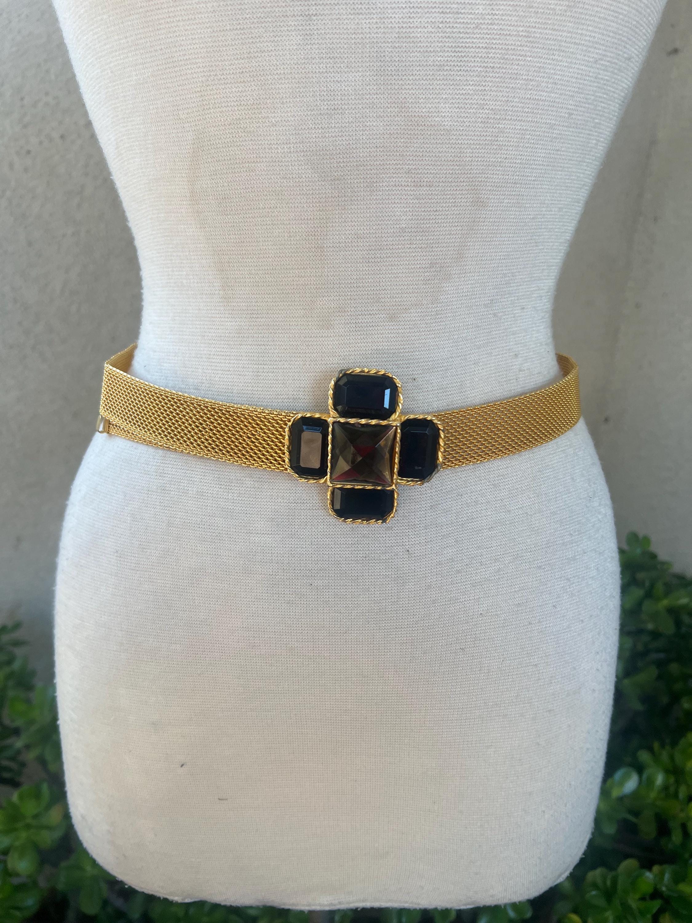 Vintage Glam Belt Golden Mesh With Maltéese Cross Colored Glass Stones Buckle Mesh Gold Vintage Belts for sale | eBay main image 4