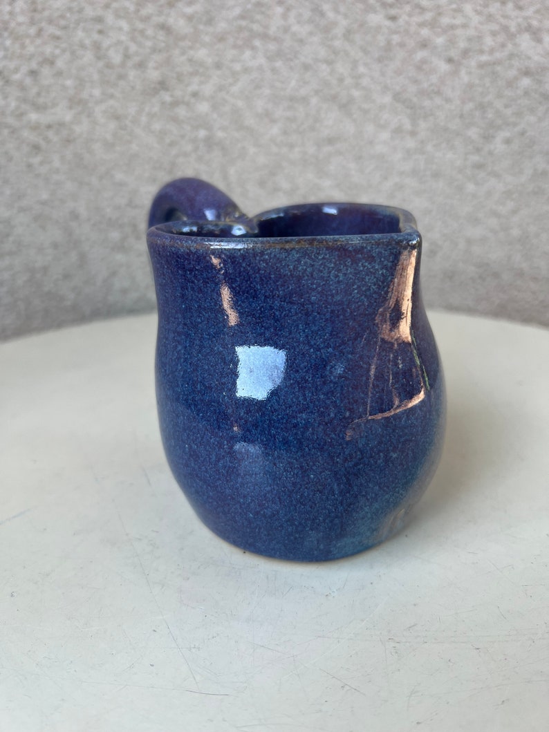 Vintage studio art pottery creamer pitcher heart shape glossy purple blue tones image 2