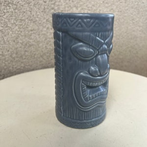 Vintage tall glossy grey blue tiki mug pottery ceramic by KC Co Ltd 2000 image 4