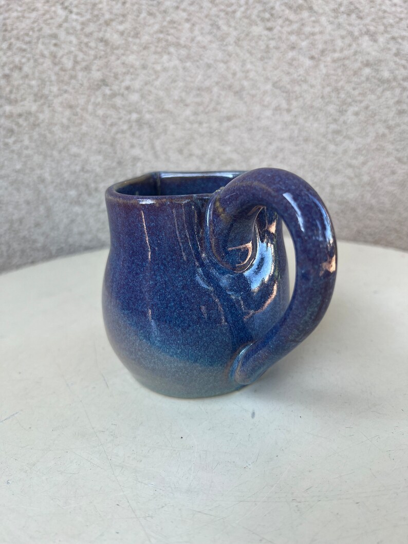 Vintage studio art pottery creamer pitcher heart shape glossy purple blue tones image 4