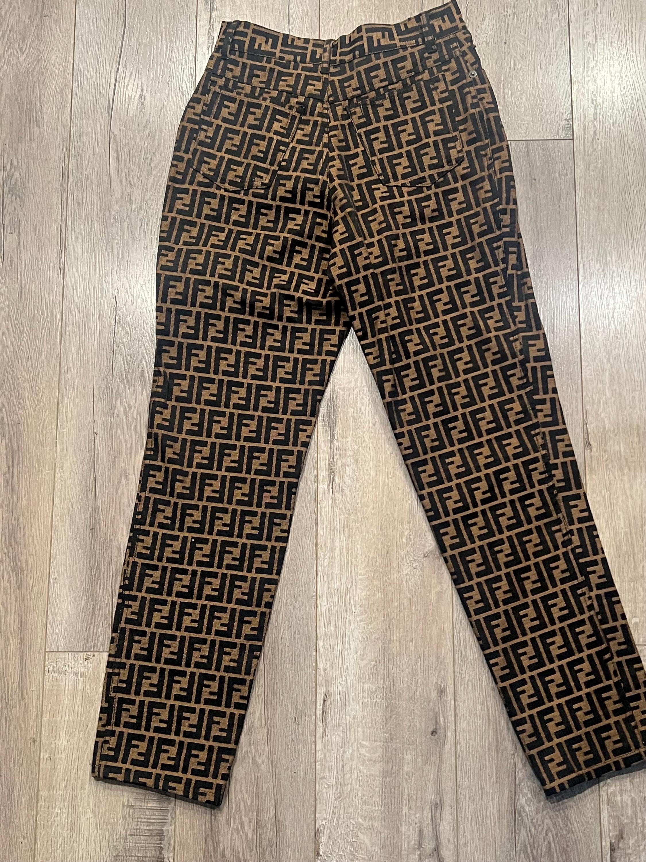 Vintage Fendi Jeans: FF Logo Zucca Print, High Waist (26