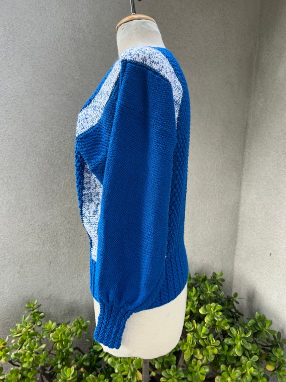 Vintage turquoise blues handmade crochet knit pul… - image 6