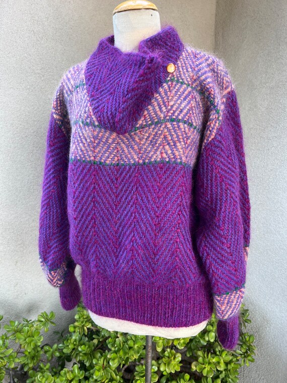 Sale Vintage boho thick wool fuzzy pullover purpl… - image 4