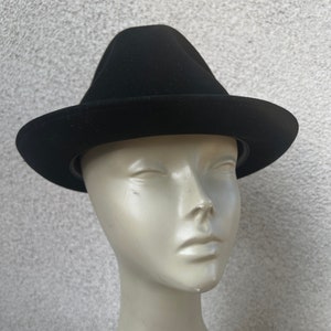 Vintage unisex classic jet black wool fedora hat by Pierre Cardin Paris size 7 3/8 image 10