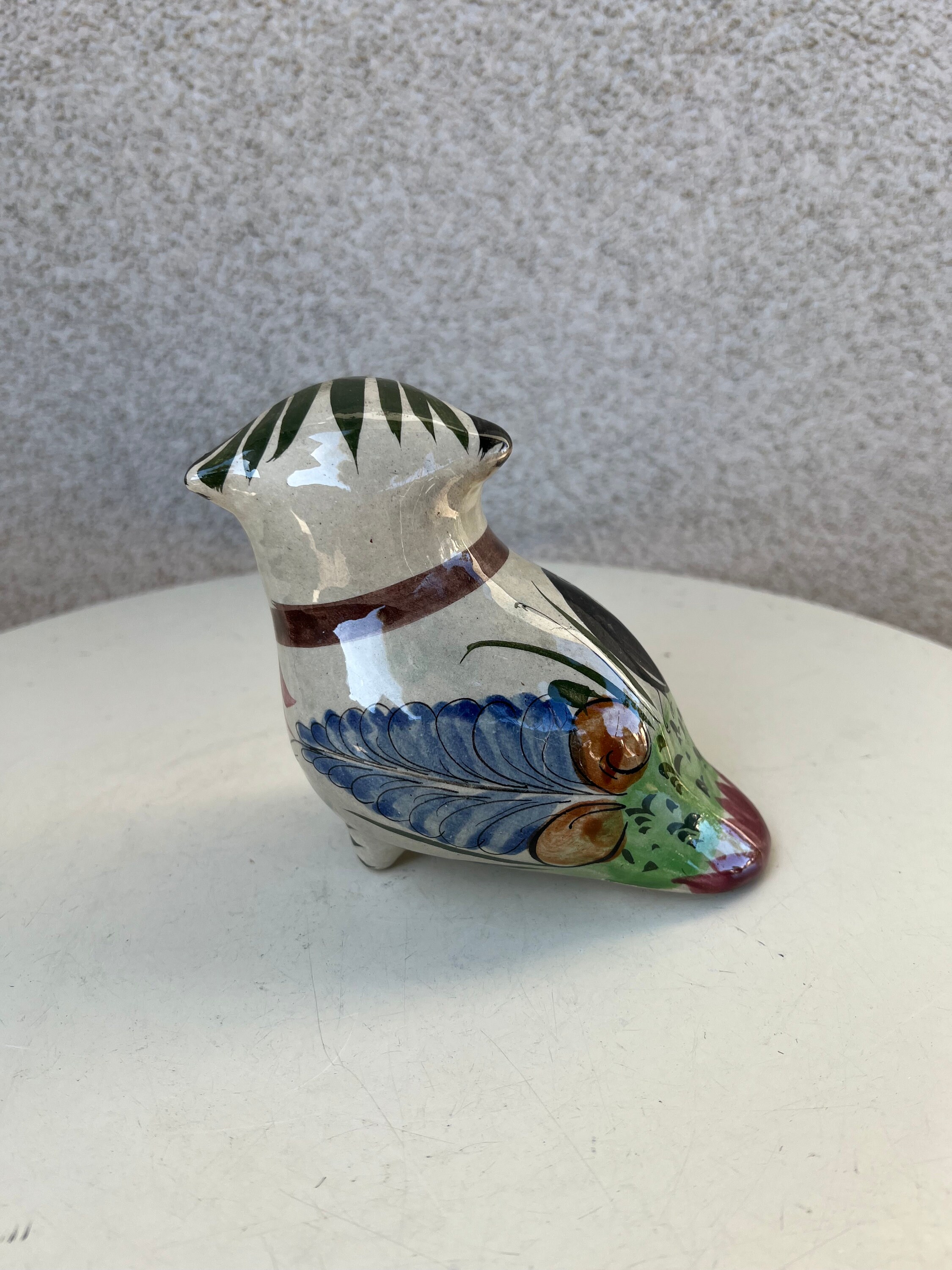 Vintage Mexican Tonala Pottery Bird Figurine Colorful Folk