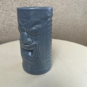 Vintage tall glossy grey blue tiki mug pottery ceramic by KC Co Ltd 2000 image 5