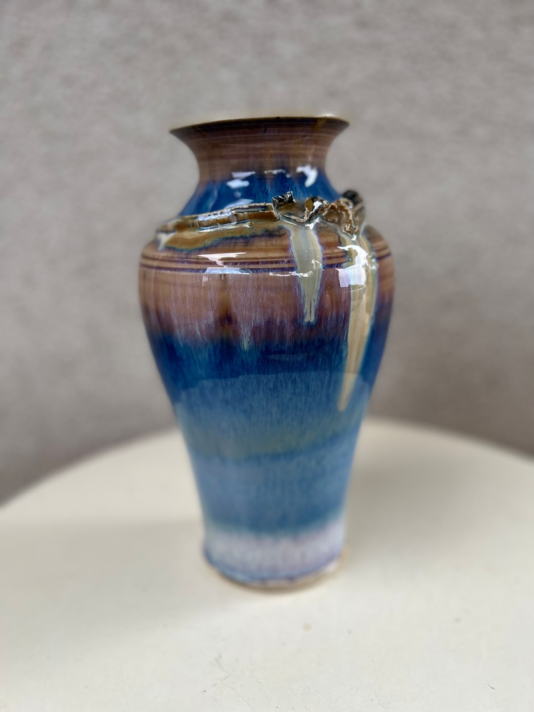 Vintage Studio Art Pottery Vase: Bohemian Blue Green Glaze, Signed (9.5 ...