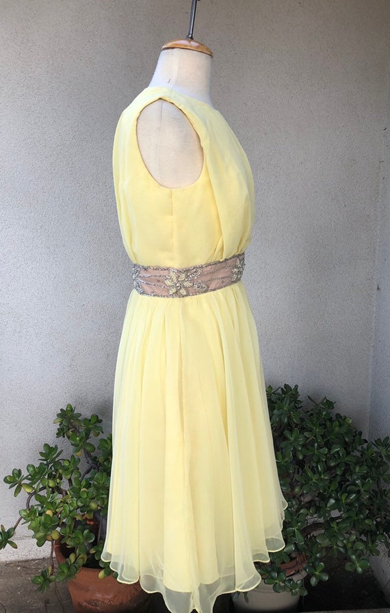 Vintage Mid Century yellow chiffon cocktail dress… - image 8