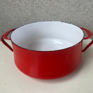 Vintage Dansk International cookware czerwona okrągła patelnia do zapiekania o wymiarach 7 2/4” x 3”