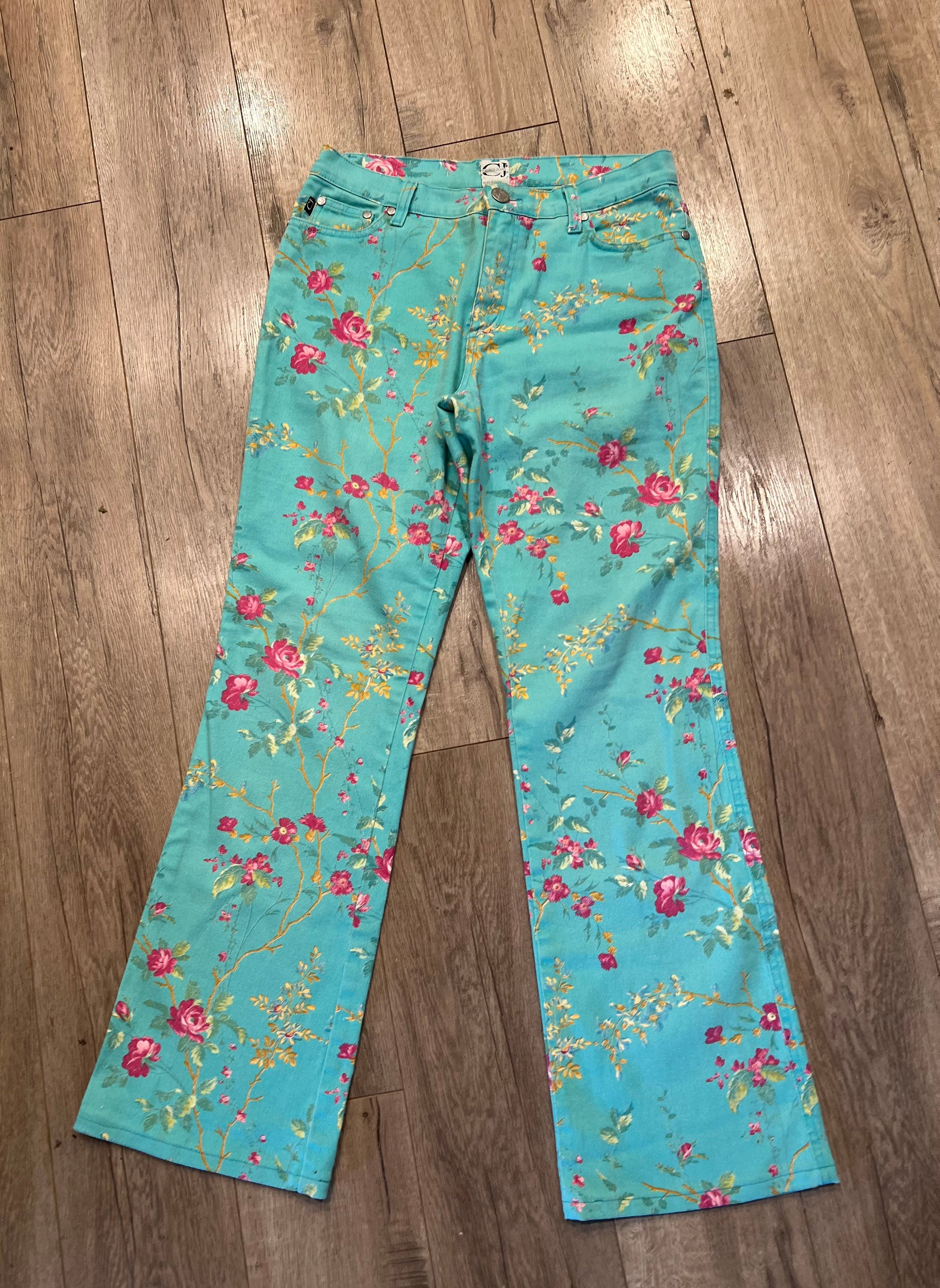 Vintage Cavalli Jeans Blues Floral Sz 29” Made in Italy Pockets