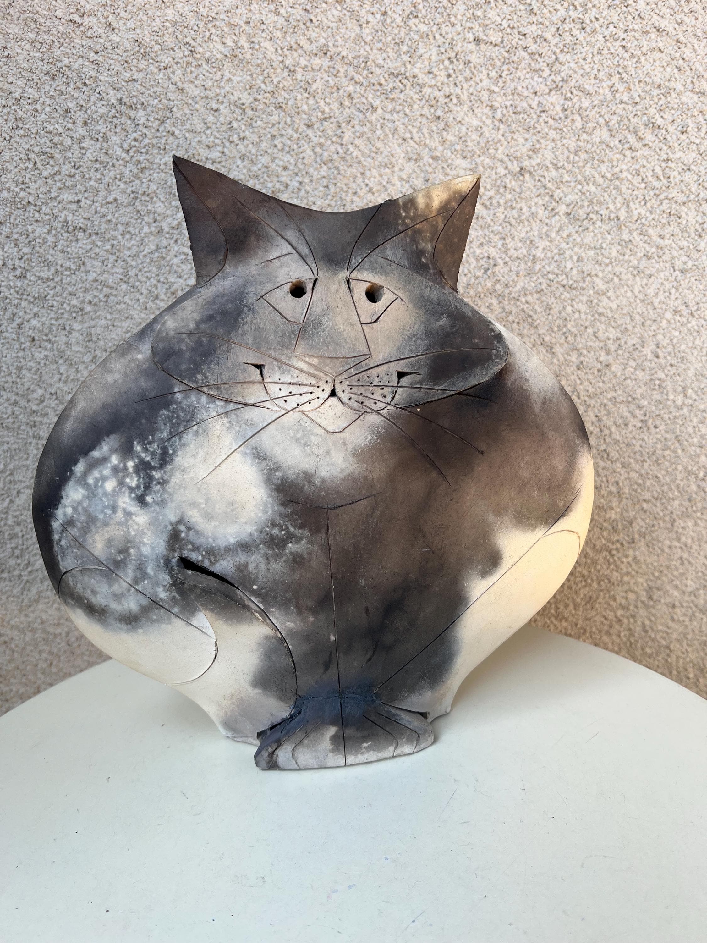 Vintage 1991 Cat Sculpture Clay Pottery Mary Gates Dewey 11” X 11