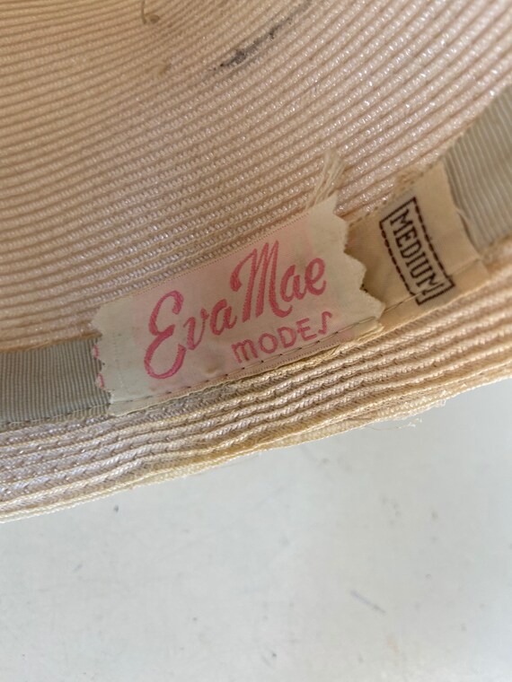 Vintage 1960s Straw Bucket Hat: Cream Woven Netting, Velvet 