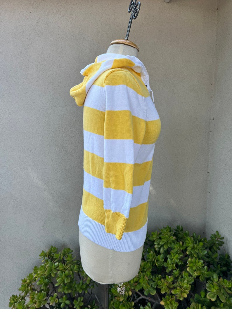 Vintage Ralph Lauren striped yellow white top lace up neckline hood sz S image 5