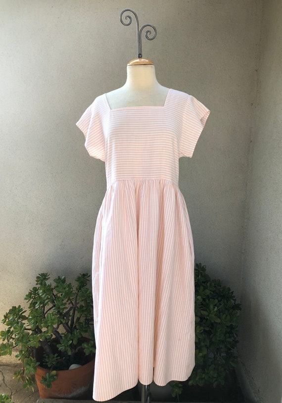 Vintage Eileen West cotton pinstripe dress orange