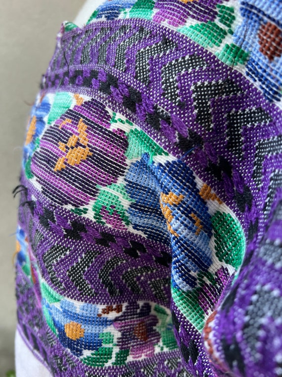SALE Vintage boho Mexican purples woven huipil st… - image 3