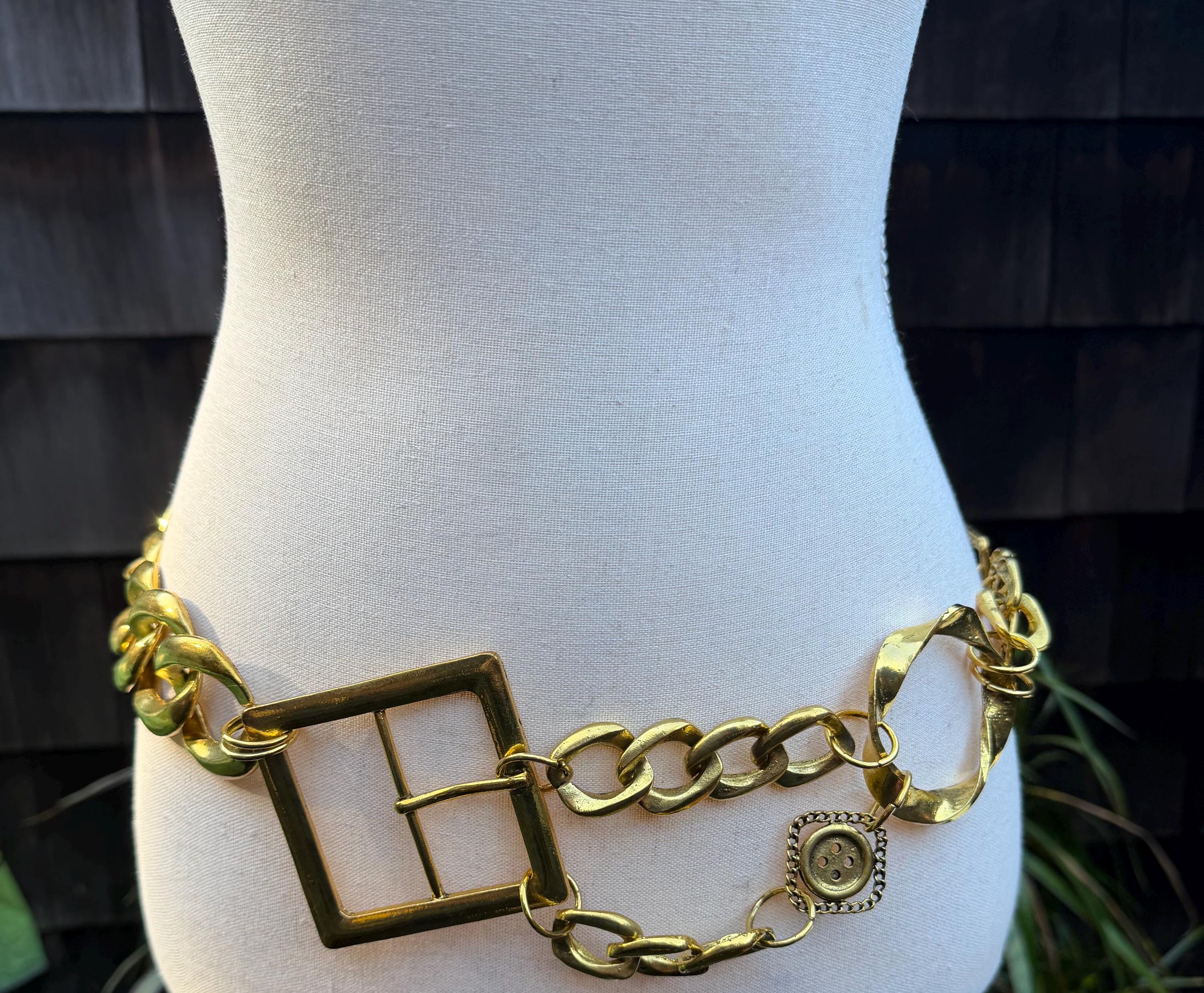 Vintage 80s 90s‎ Gold Tone Chain Belt White Square Accents Women\'s Accessory 80s Gold Chain Belt - Etsy main image 4
