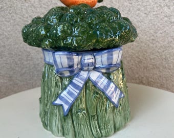 Vintage Fitz & Floyd Ceramic Canister Broccoli Carrot 8” X 6”