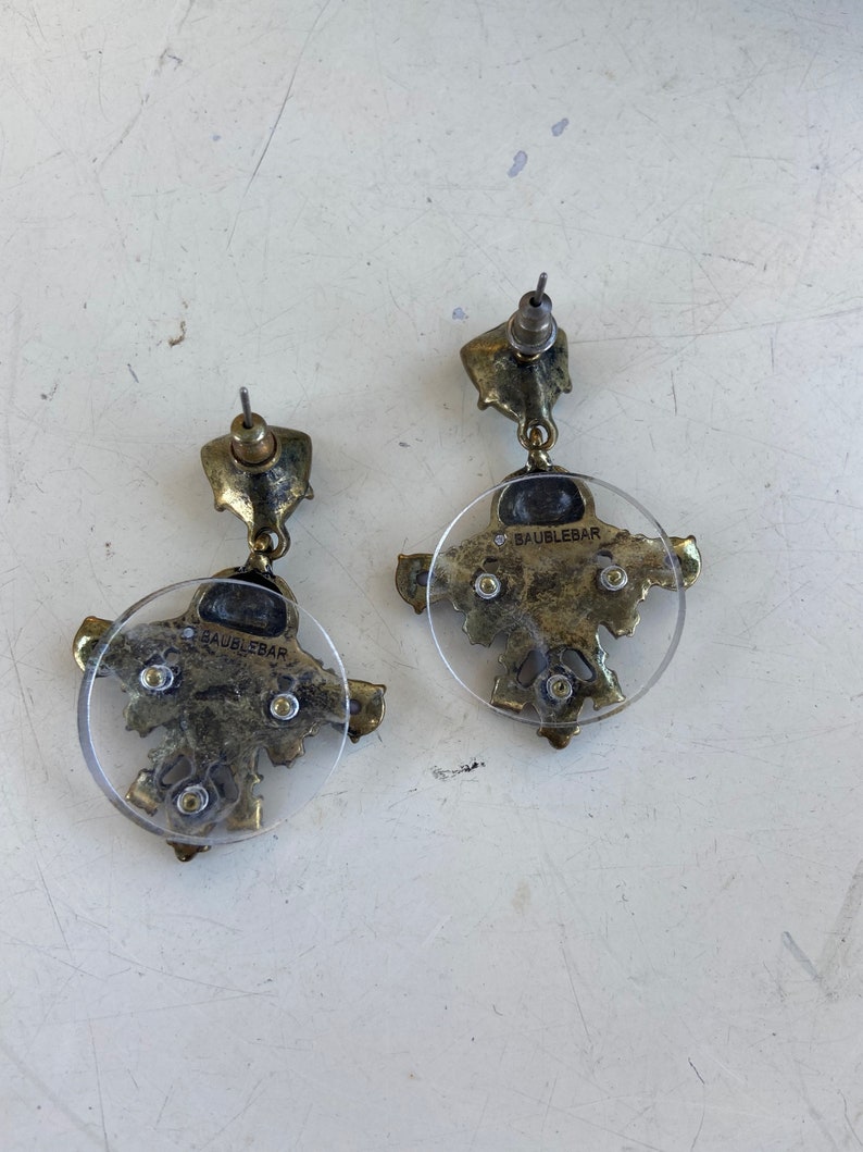 Vintage Art Deco style dangle earrings rhinestone stones plastic brass pierced by Baublebar 3 1/4 image 4