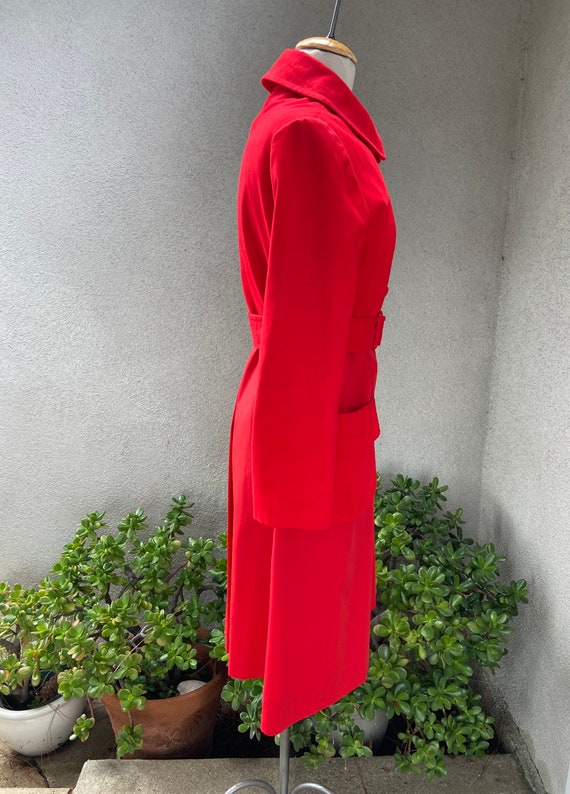 Vintage I. Magnin Red Mod Coat: Belted Pockets, S… - image 5