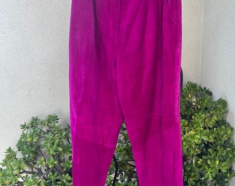 Vintage fuchsia pink suede leather pant high waist Sz 12 M by Kenar