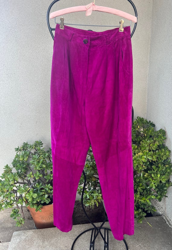 Vintage fuchsia pink suede leather pant high waist