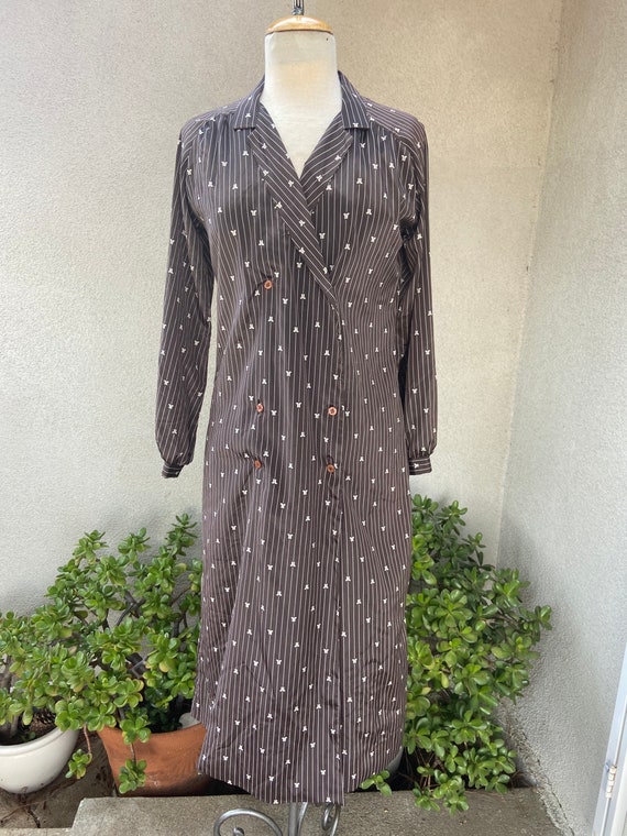 Vintage classic double breasted shirt dress brown… - image 3