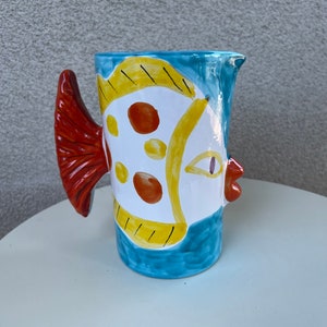Vintage contemporary Kissing Fish pottery pitcher by Macys NWT image 10