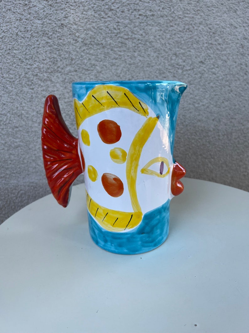 Vintage contemporary Kissing Fish pottery pitcher by Macys NWT image 10