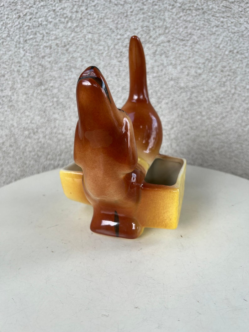 Vintage ceramic pottery wiener dog mens dresser caddy statue dachshund image 8
