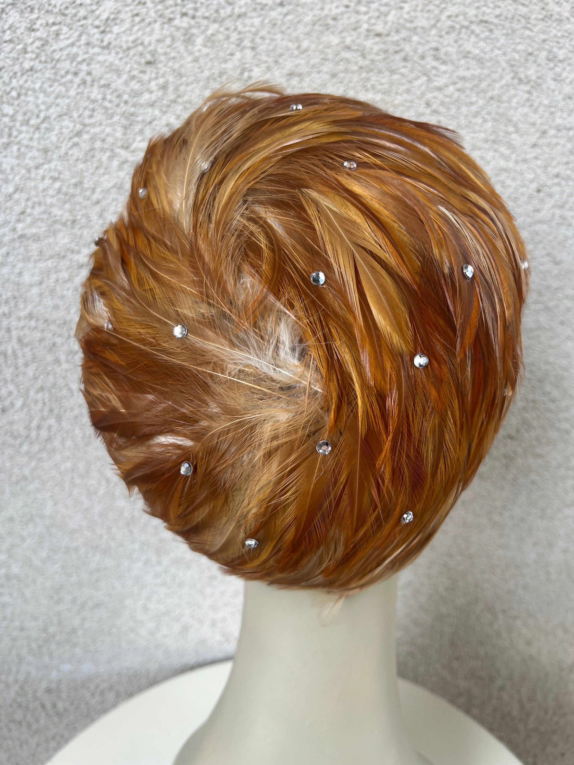 Vintage cap casque style hat bronze feathers with rhinestones M Mr. Hi’s Classic Vintage Feather Rhinestone Cap Casque Hat - Mr. Hi main image 4
