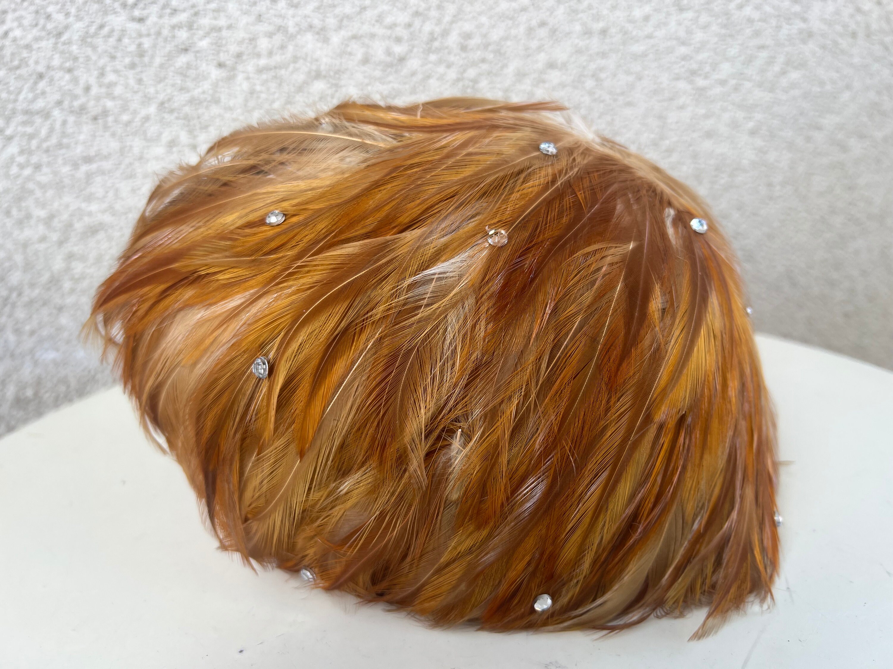 Vintage Feather Rhinestone Cap Casque Hat - Mr. Hi display picture 2